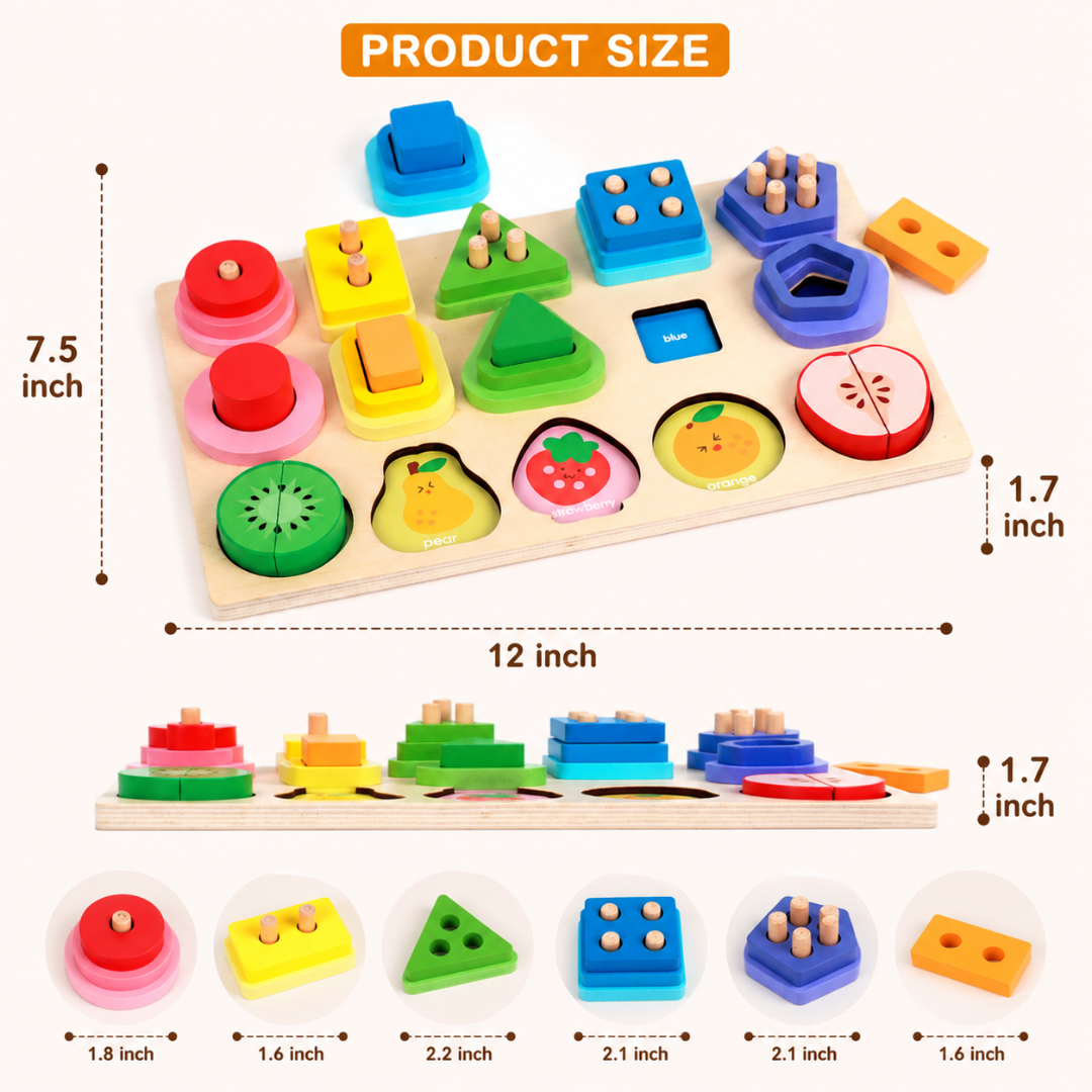 Multifunctional Wooden Fruits Number Shape Block Matching Game Toy