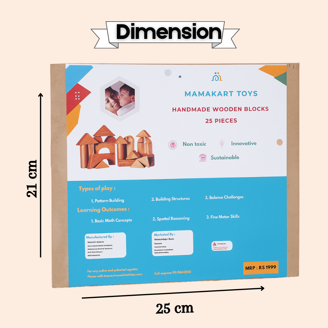 Wooden Blocks ( 25 pieces ) | Mamakarttoys