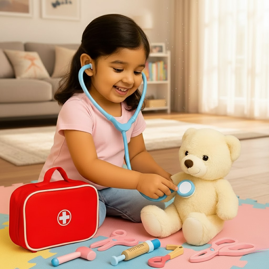 Kids Wooden Dentist Set with Working Stethoscope Doctor Playset Pretend Play Doctors Set for Children