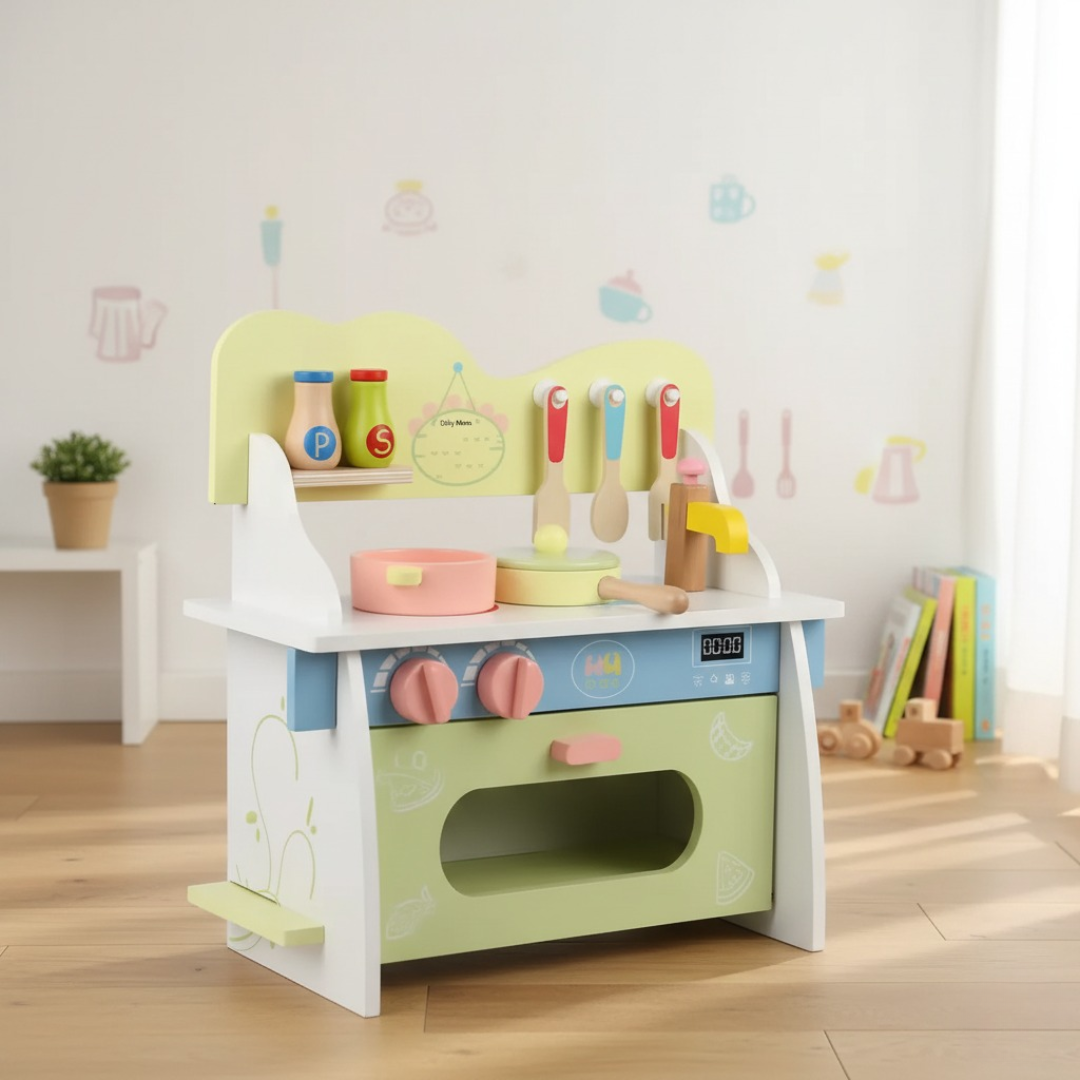 Wooden Multicolor Kitchen Set Toy Detachable Gas Stove Kitchen Children Play House
