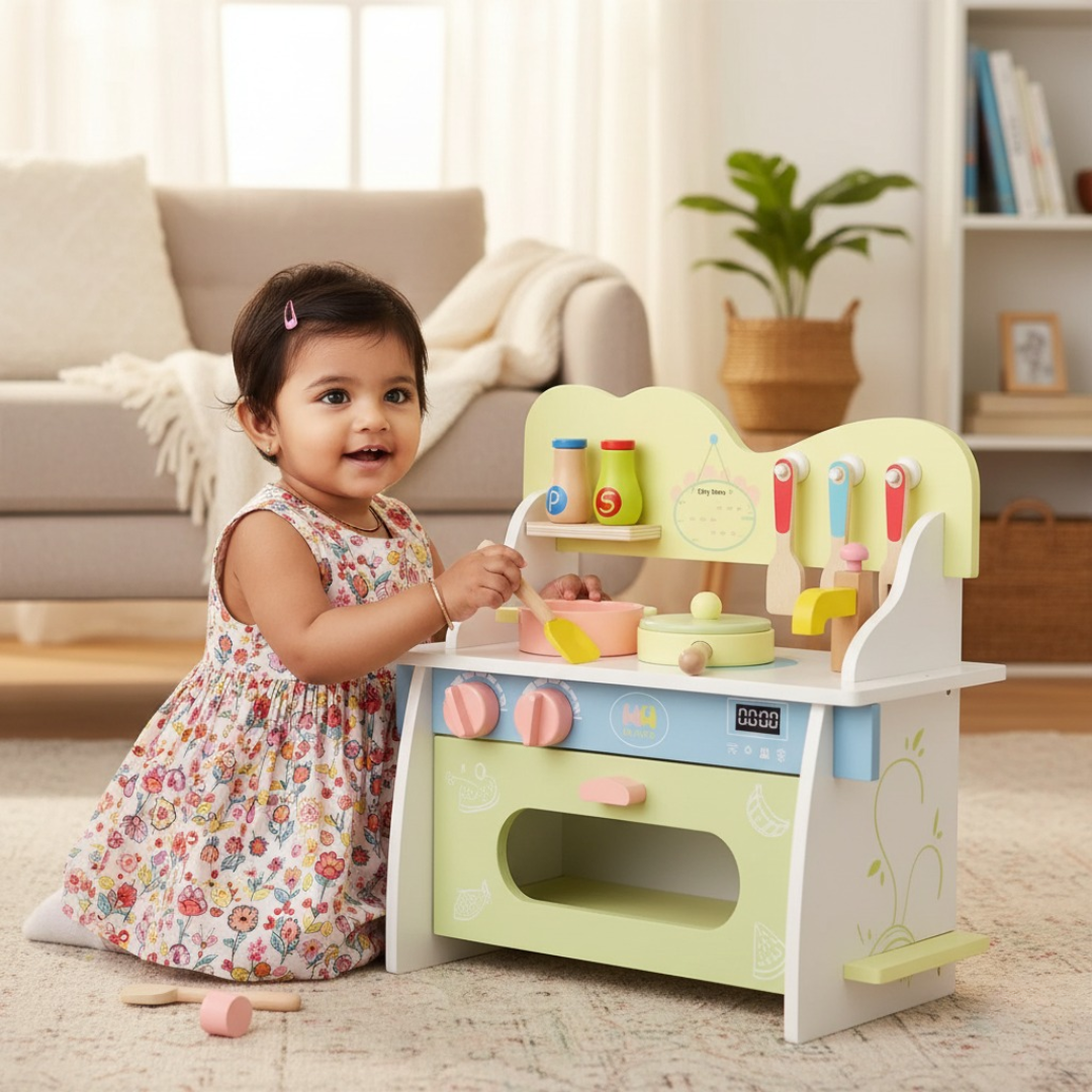 Wooden Multicolor Kitchen Set Toy Detachable Gas Stove Kitchen Children Play House