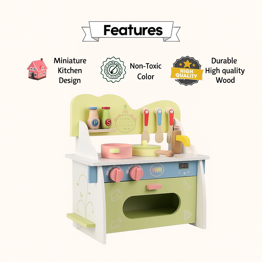 Wooden Multicolor Kitchen Set Toy Detachable Gas Stove Kitchen Children Play House