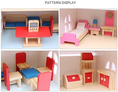 Wooden Doll House with Furniture and Accessories Mamakarttoys