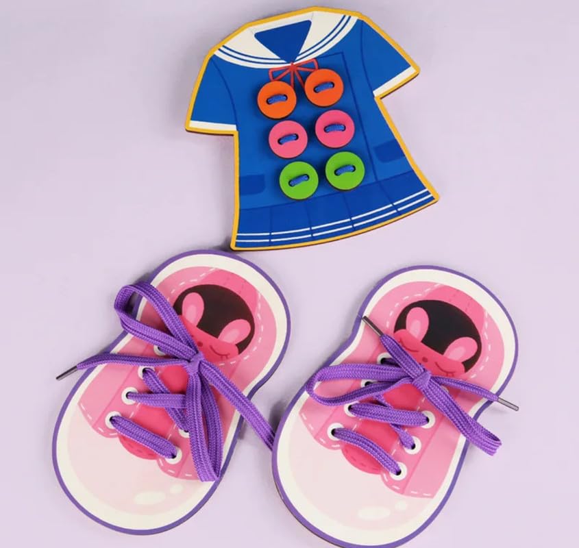 Threading Toy Clothes Shoes Wooden Simulated Interactive Fun Mamakarttoys