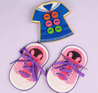 Threading Toy Clothes Shoes Wooden Simulated Interactive Fun Mamakarttoys