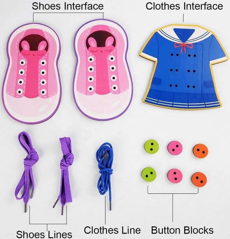 Threading Toy Clothes Shoes Wooden Simulated Interactive Fun Mamakarttoys