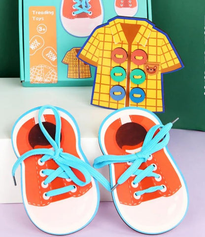 Threading Toy Clothes Shoes Wooden Simulated Interactive Fun Mamakarttoys