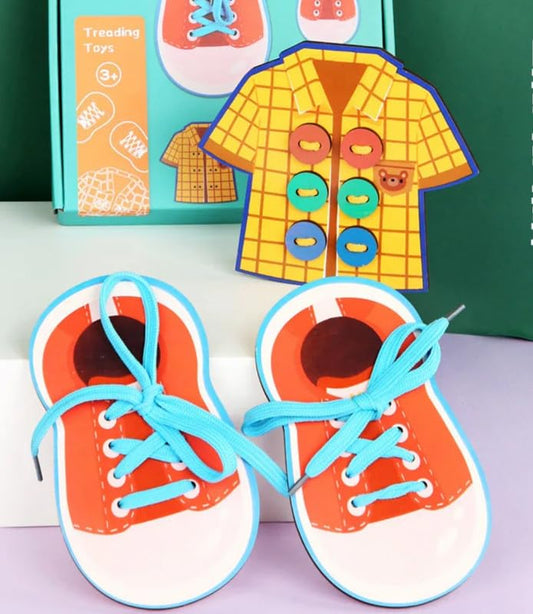 Threading Toy Clothes Shoes Wooden Simulated Interactive Fun Mamakarttoys