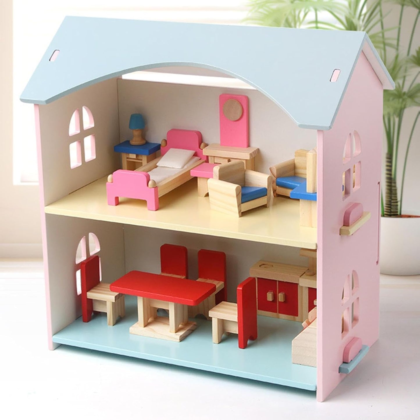 Wooden Doll House with Furniture and Accessories Mamakarttoys