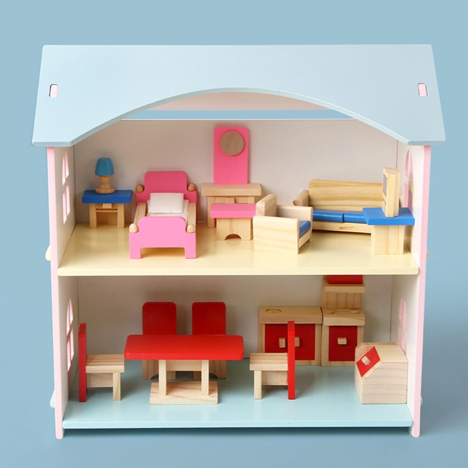Wooden Doll House with Furniture and Accessories Mamakarttoys