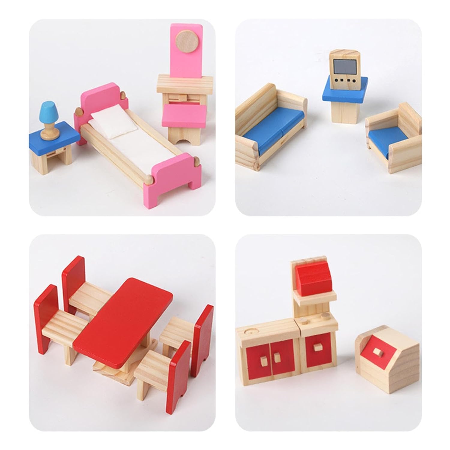 Wooden Doll House with Furniture and Accessories Mamakarttoys