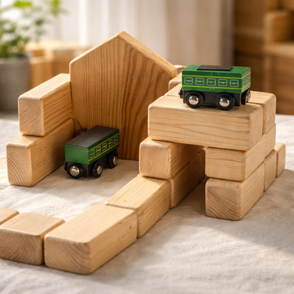 Wooden Blocks & magnetic train  - Lightweight as a Feather (20 PIECES)