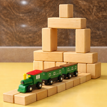 Wooden Blocks & magnetic train  - Lightweight as a Feather (20 PIECES)