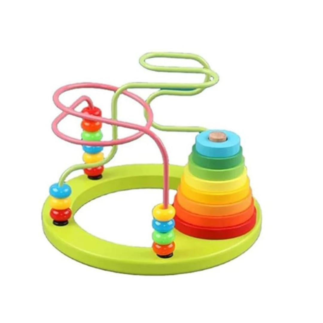Wooden 2-in-1 Bead Maze and Rainbow Stacking Tower