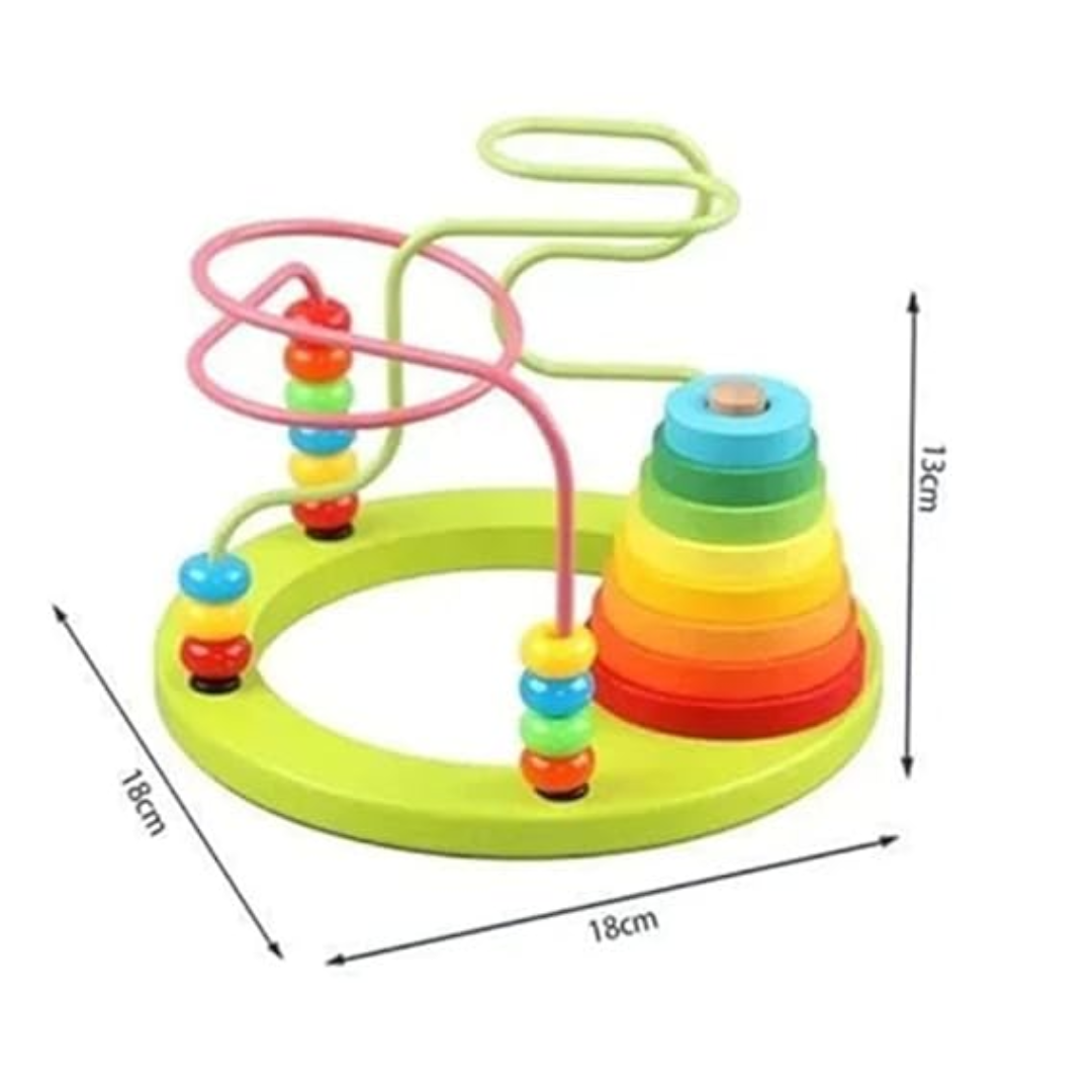 Wooden 2-in-1 Bead Maze and Rainbow Stacking Tower