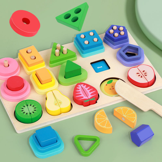 Multifunctional Wooden Fruits Number Shape Block Matching Game Toy