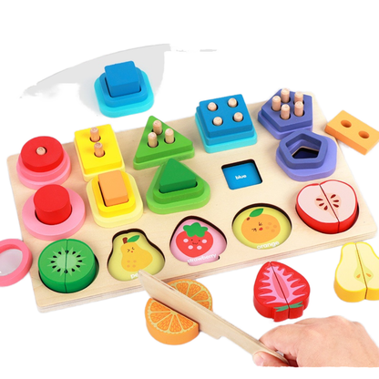 Multifunctional Wooden Fruits Number Shape Block Matching Game Toy