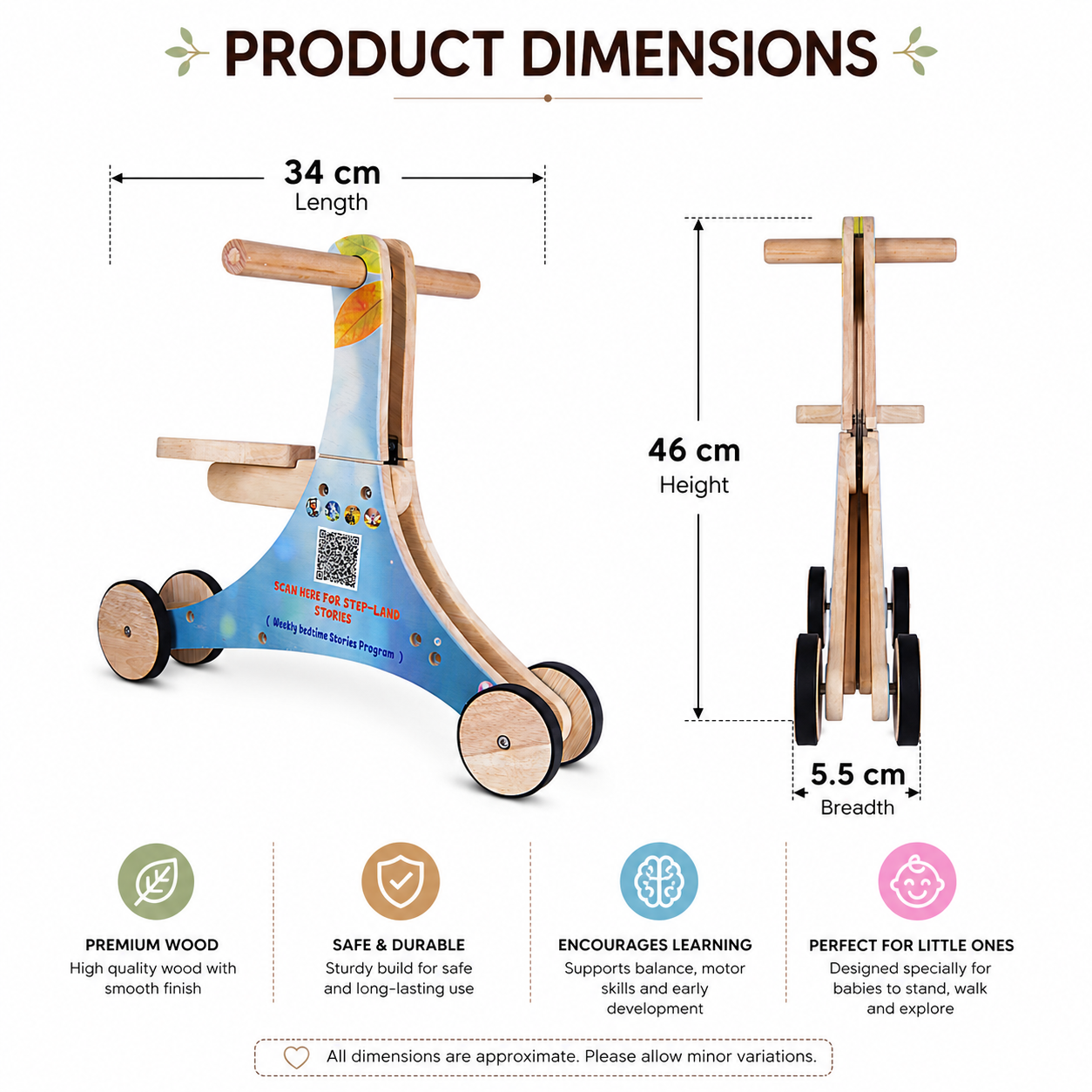 Vanar 3-in-1 Wooden Baby Walker & Ride-On | Educational Toddler Toy