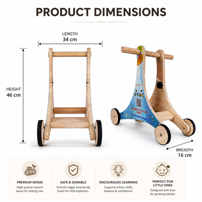 Vanar 3-in-1 Wooden Baby Walker & Ride-On | Educational Toddler Toy
