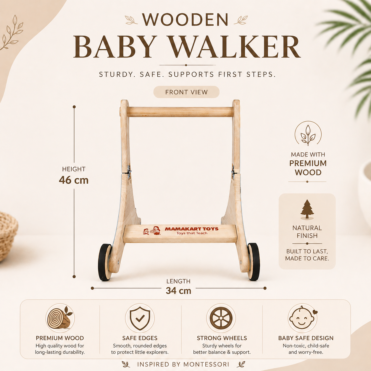 Olima 3-in-1 Wooden Baby Walker & Ride-On | Educational Toddler Toy