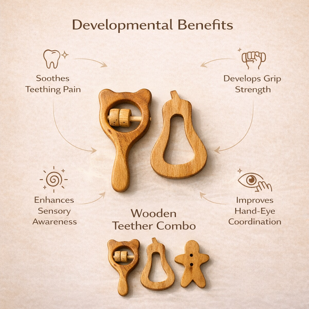 Wooden Teether Combo Age ( 0-12 Month)