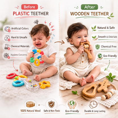 Wooden Teether Combo Age ( 0-12 Month)