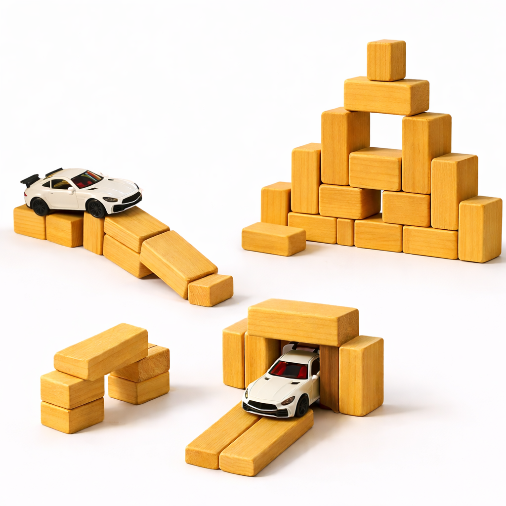 Wooden Blocks & magnetic train  - Lightweight as a Feather (20 PIECES)