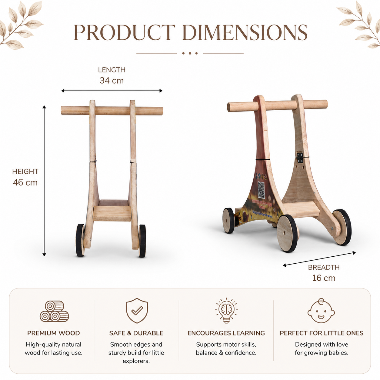 Olima 3-in-1 Wooden Baby Walker & Ride-On | Educational Toddler Toy