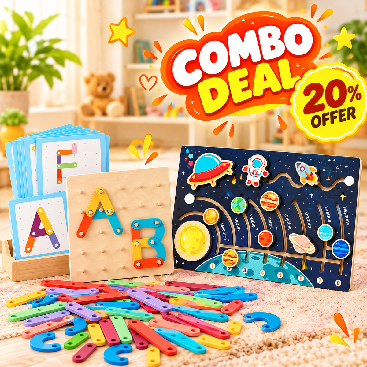 Solar System Board & Montessori Nail Board Puzzle Combo – 20% OFF | Mamakart Toys Mamakarttoys