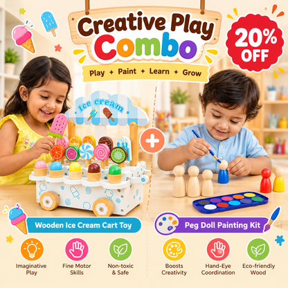 Wooden Icecream Truck & Paint Your Peg Dolls Combo – 20% OFF | Mamakart Toys Mamakarttoys