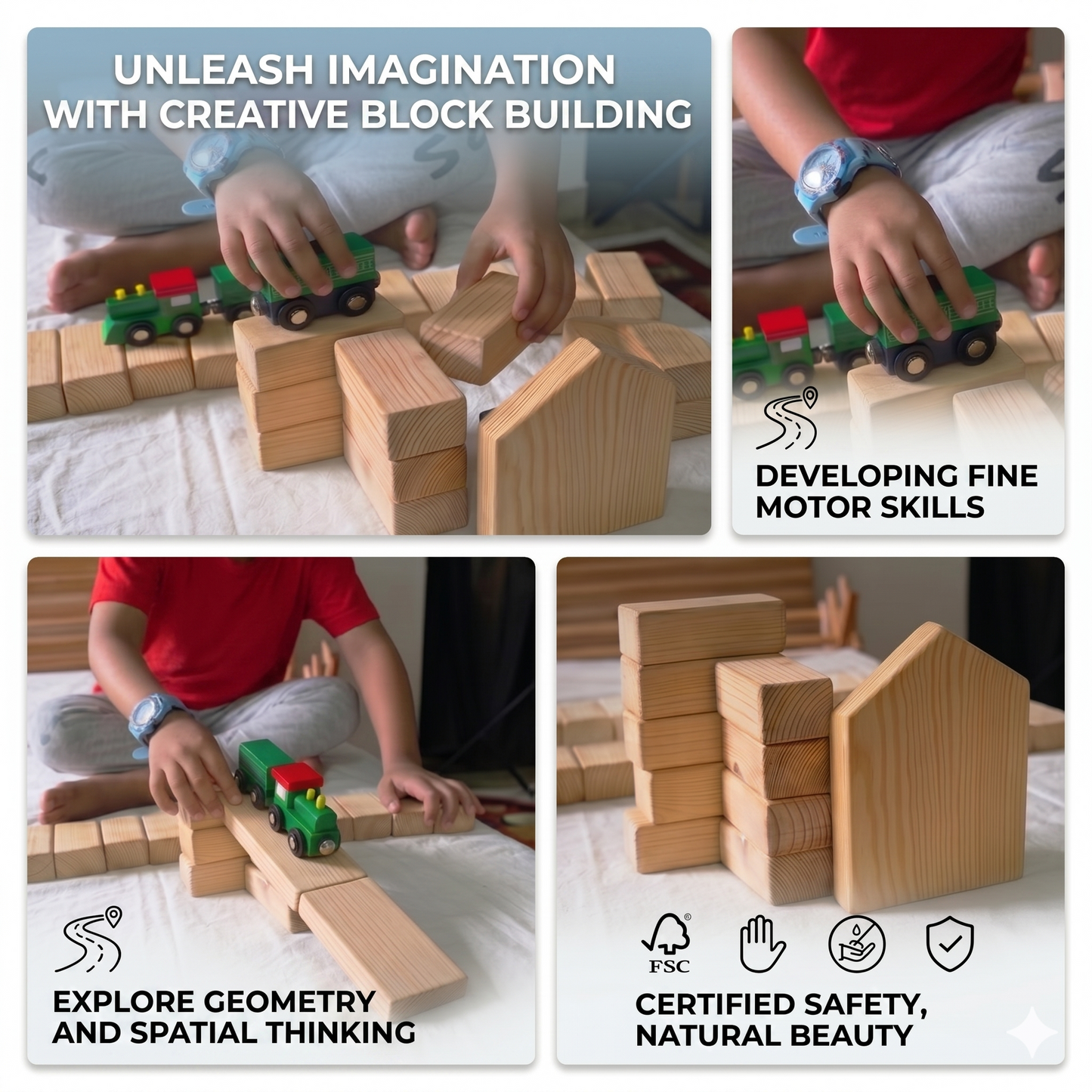 Wooden Blocks & magnetic train  - Lightweight as a Feather (20 PIECES)